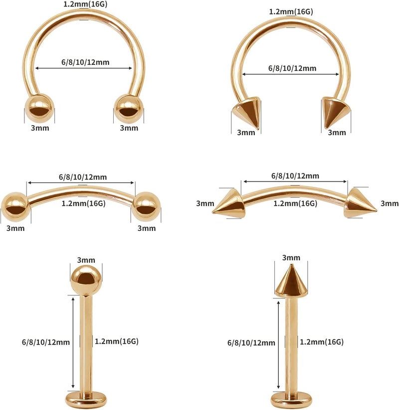 BLISI G23 Solid Titanium Eyebrow Piercing Jewelry, Gokd Black Rose Gold Silver Pink Rainbow Eyebrow Rings 16G Curved Barbell,Tiny Vertical Labret Lip Jewelry Rook Piercing Jewelry for Women and Men - Image 2